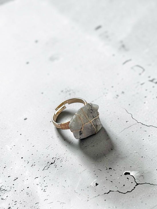 Handmade Jewelry - TOURMALINE QUARTZ raw cut wire wrapped natural stone adjustable gold tone ring